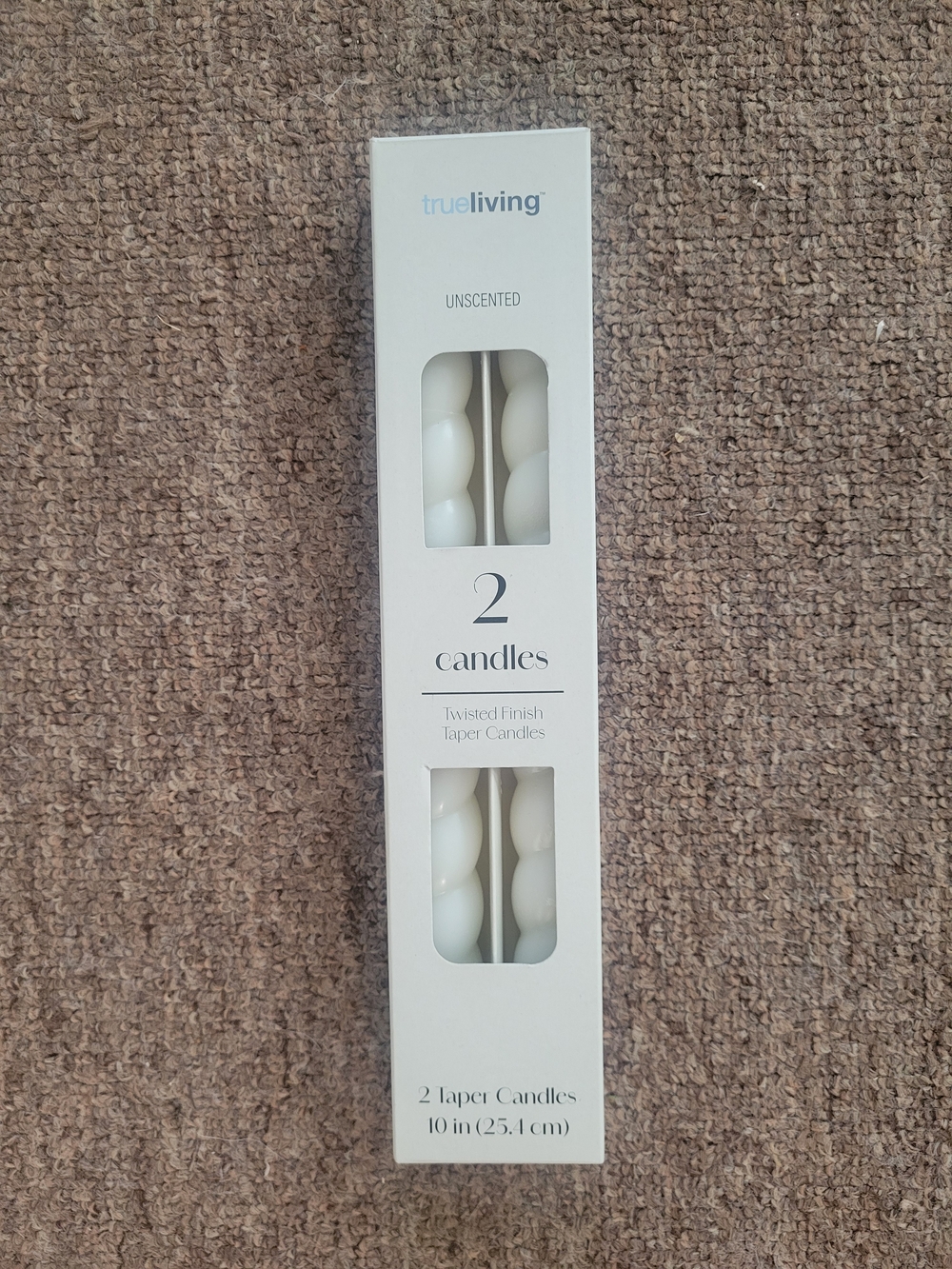 trueliving Unscented White Twisted Taper Candles - Set of 2